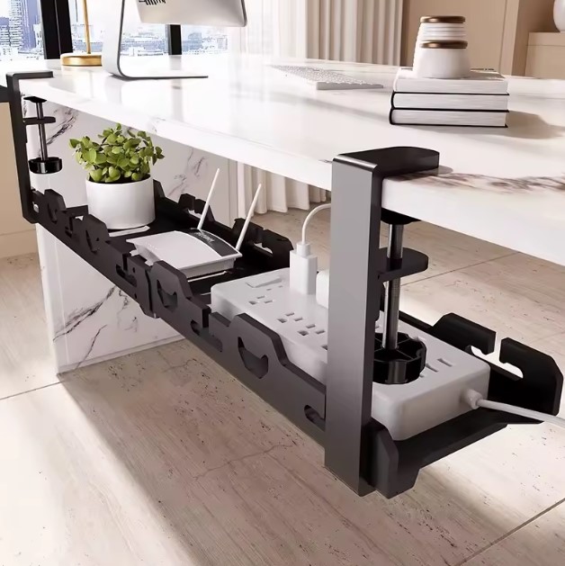 Telescopic Under Table Storage Rack Metal Cable Management Tray Home