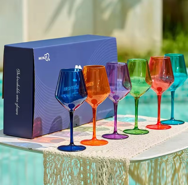 MICHLEY 2/4/6PCS Unbreakable Colorful Tritan Plastic Wine Glass Set
